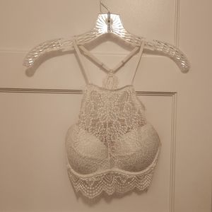 Pink Victoria Secret high neck white lace bralet